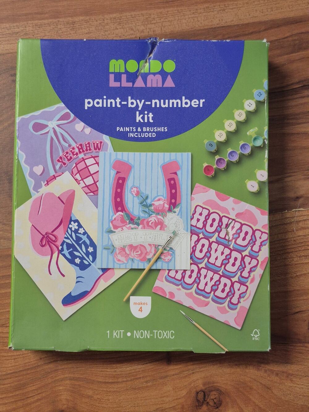 Mondo Llama Western Cowboy Pink Cowgirl Paint-By-Number Kit Makes 4 Panels s16
